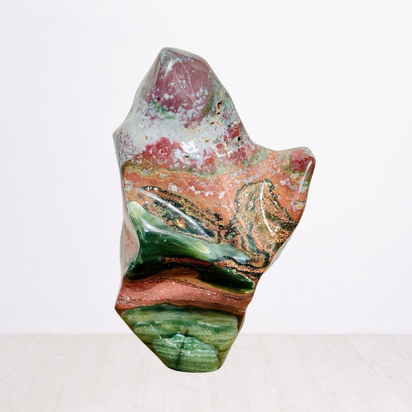 Extra Large Rare Ocean Jasper Polished Freeform – Gallery - Grade Sculpture with Multicolored Landscape Patterns (101 lbs / 46 kg) - KREATEUR MIAMI