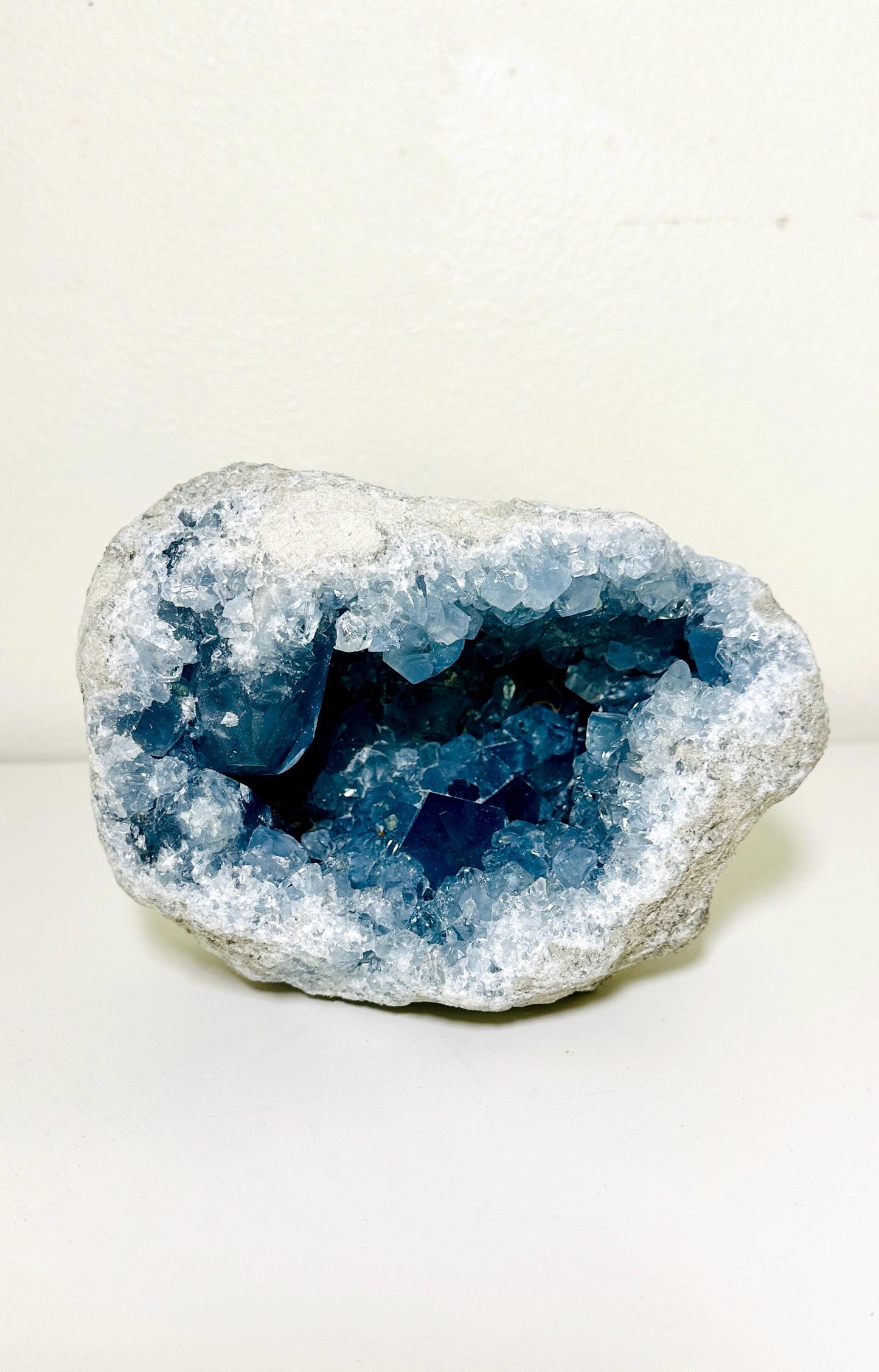 Raw Celestite Geode Specimen - 4.3 lbs (1.95 KG) - Natural Blue Crystal for Home Decor and Healing