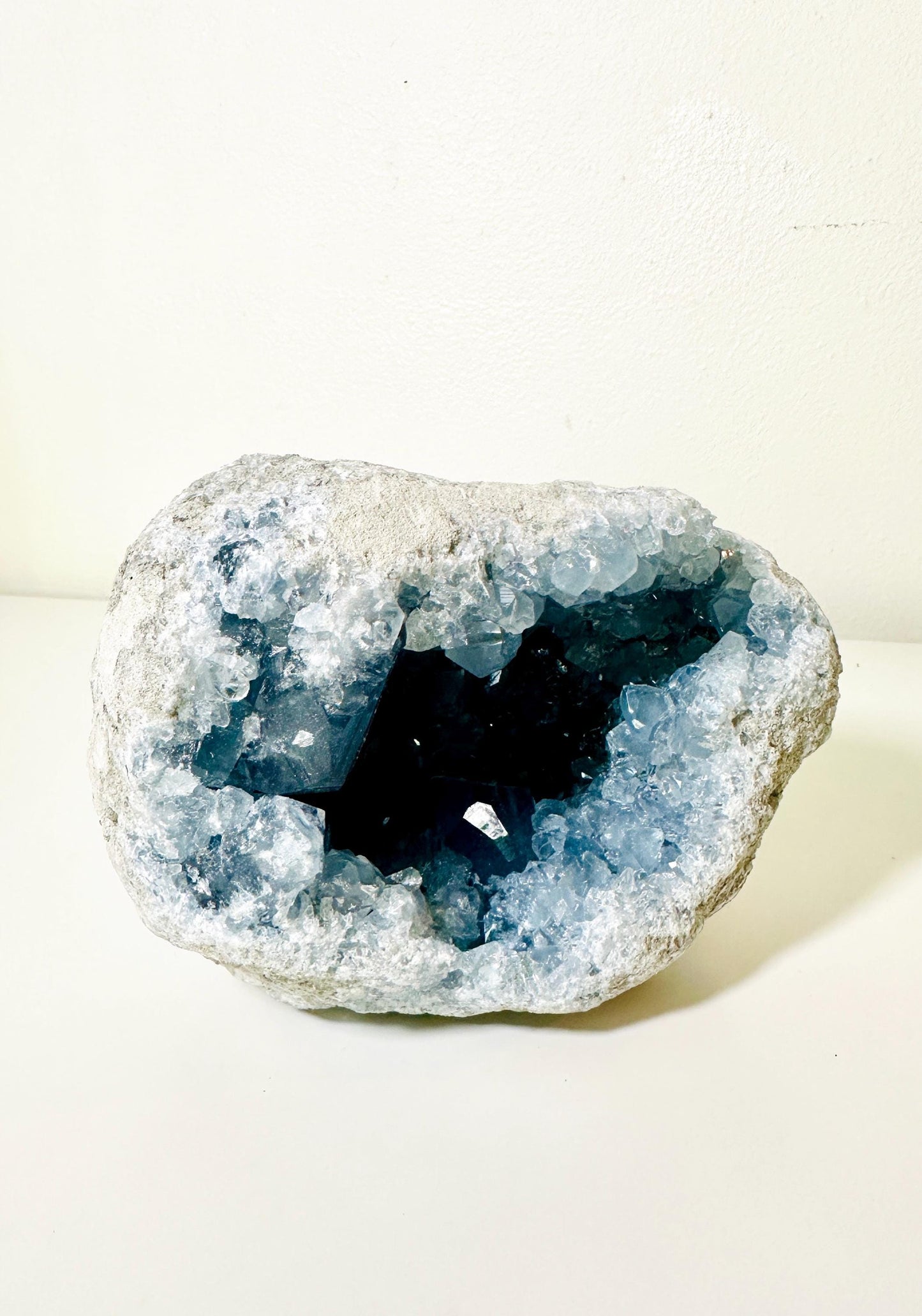 Raw Celestite Geode Specimen - 4.3 lbs (1.95 KG) - Natural Blue Crystal for Home Decor and Healing