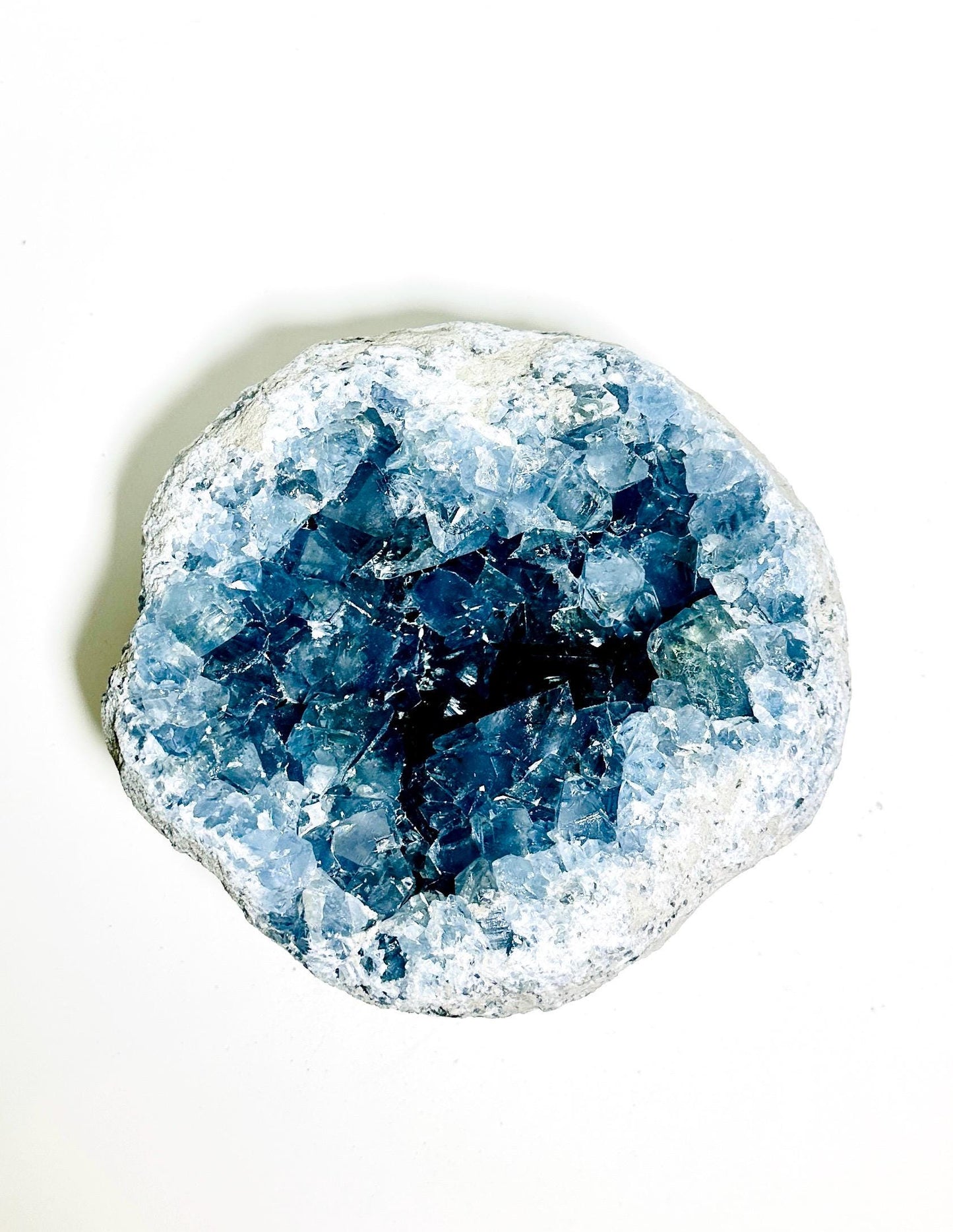 Large Round Raw Blue Celestite Cluster Geode - 8.5 lbs (3.86 KG) - Natural Crystal for Home Decor and Healing