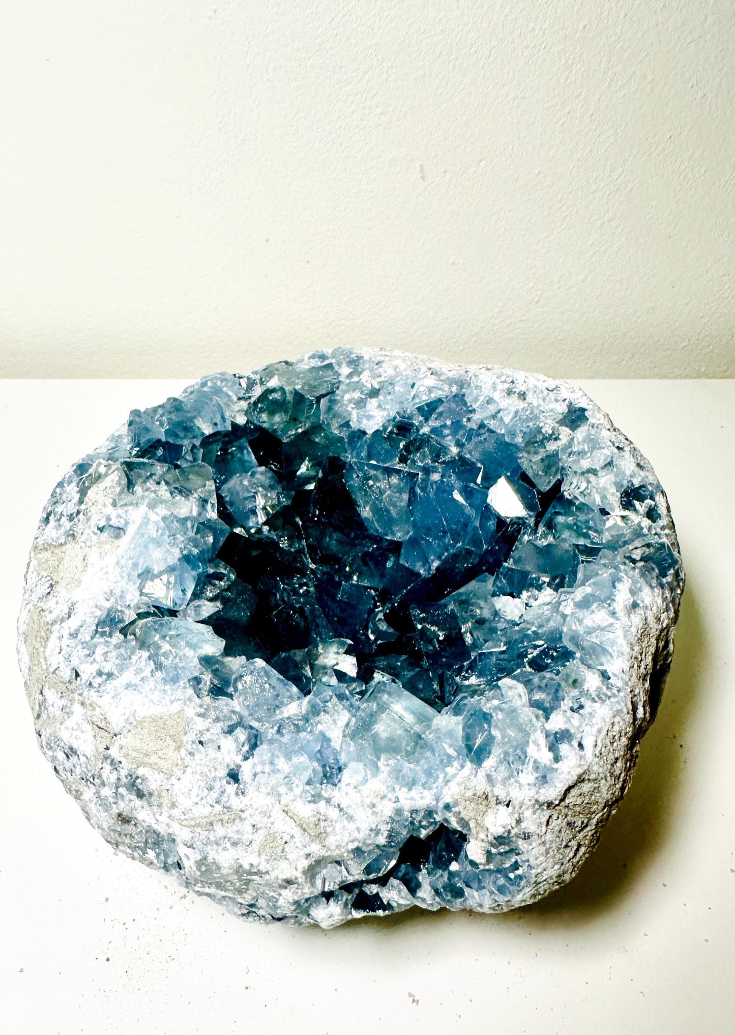 Large Round Raw Blue Celestite Cluster Geode - 8.5 lbs (3.86 KG) - Natural Crystal for Home Decor and Healing