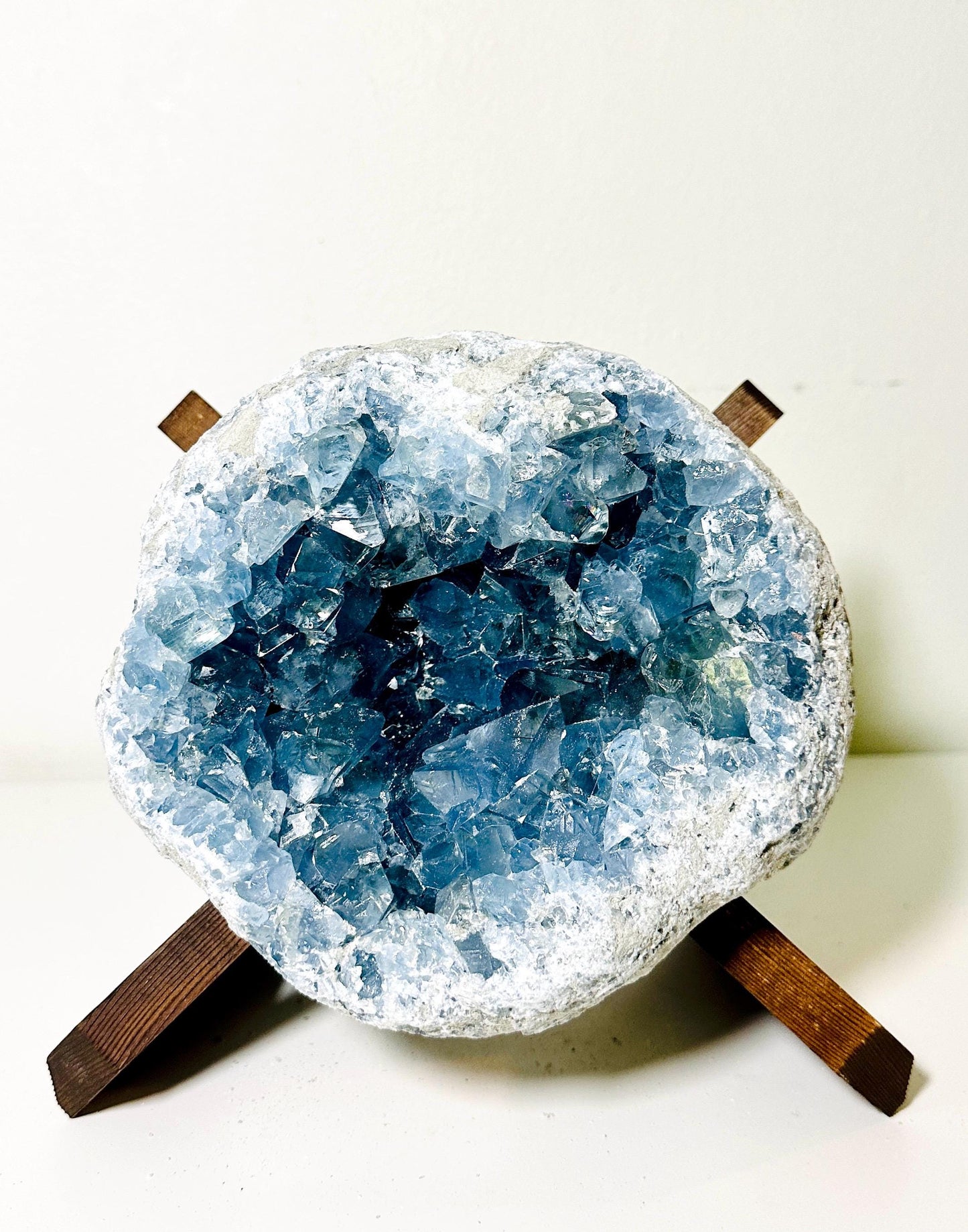 Large Round Raw Blue Celestite Cluster Geode - 8.5 lbs (3.86 KG) - Natural Crystal for Home Decor and Healing