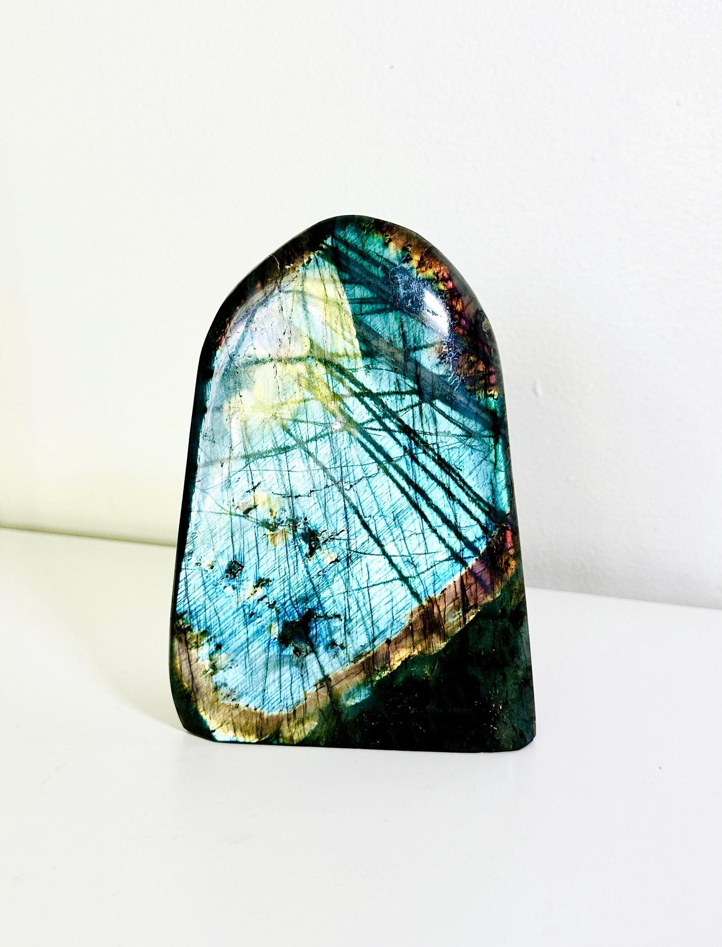 Large Labradorite Freeform with Dominant Turquoise and Sunset Flash Contour (3.6 lbs/1.63 KG)