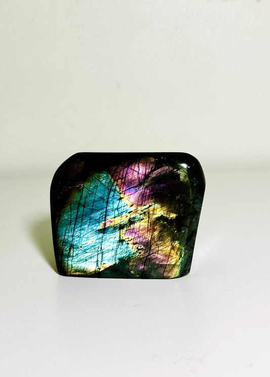 Small Labradorite Specimen with Dominant Blue and Purple Flashes and Golden Hues (0.9 lbs/0.4 KG)