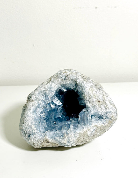 Small Cute Raw Celestite Geode Specimen with Beautiful Sky Blue Crystals (4.2 lbs/1.9 KG)