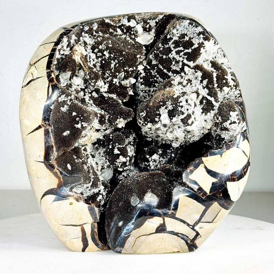 One-of-a-kind Septarian druzy geode freeform, view 1
