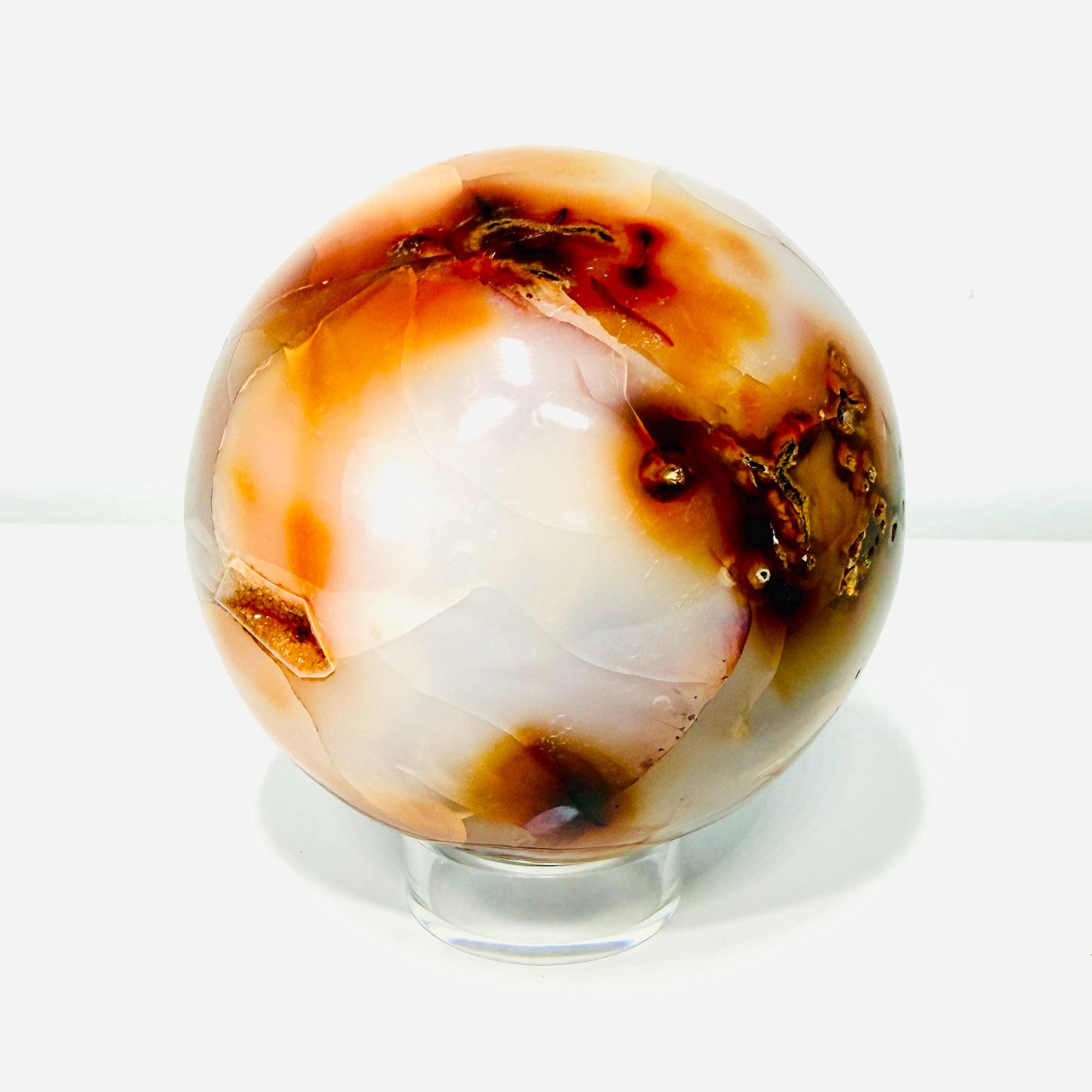 One-of-a-Kind Banded Carnelian Agate Sphere with Natural Cavities — 3.1 lb — média du produit 1