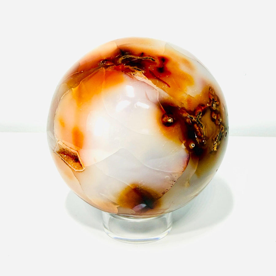 One-of-a-kind polished banded carnelian agate sphere, MIA12