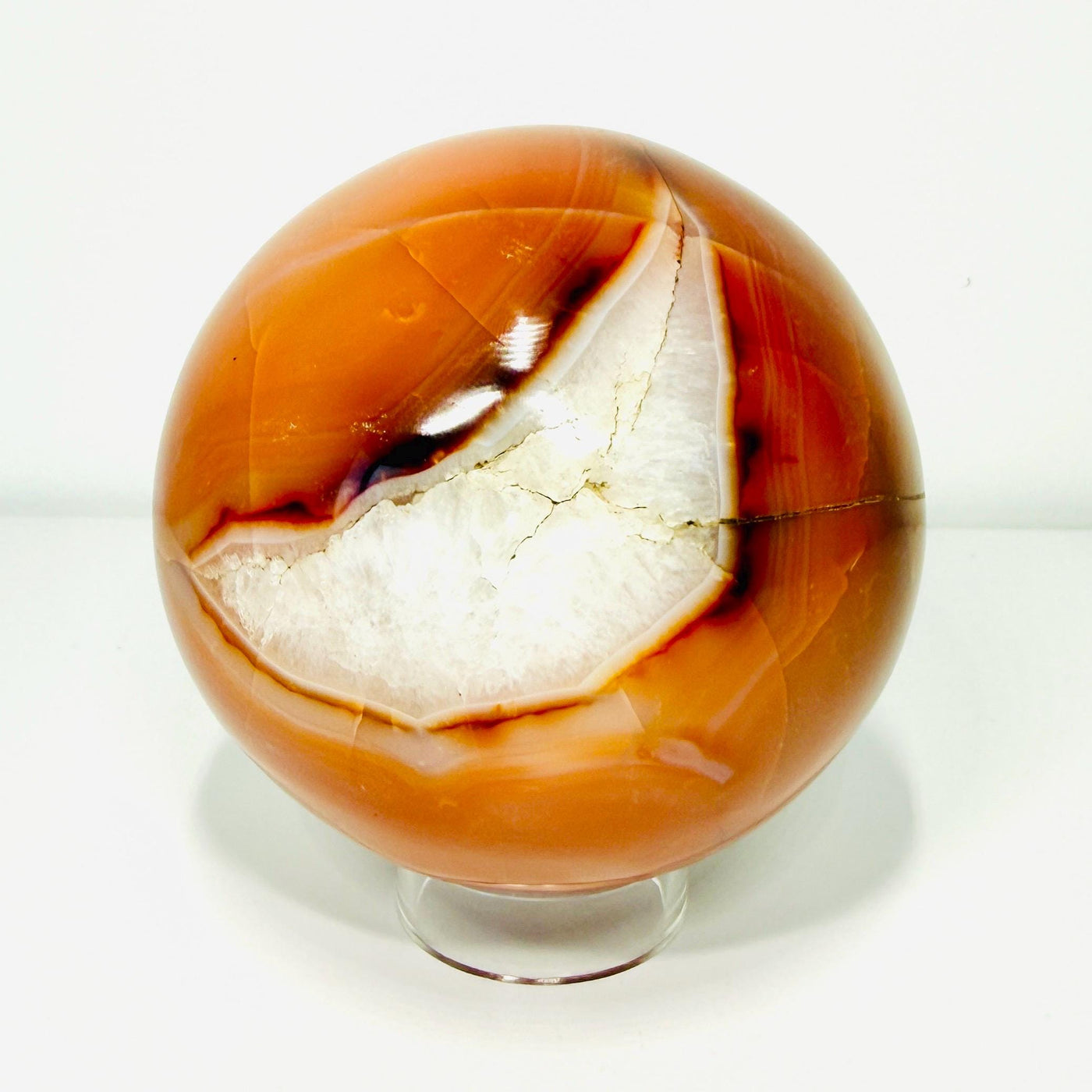 One-of-a-Kind Pumpkin Carnelian Agate Sphere with White Druzy — 3.4 lb — contenido multimedia del producto 1