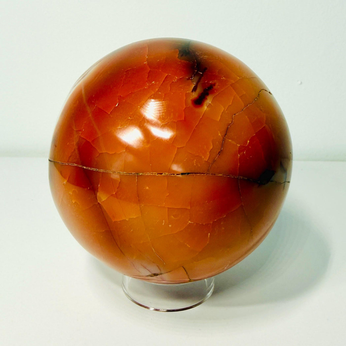 One-of-a-Kind Pumpkin Carnelian Agate Sphere with White Druzy — 3.4 lb — contenido multimedia del producto 3