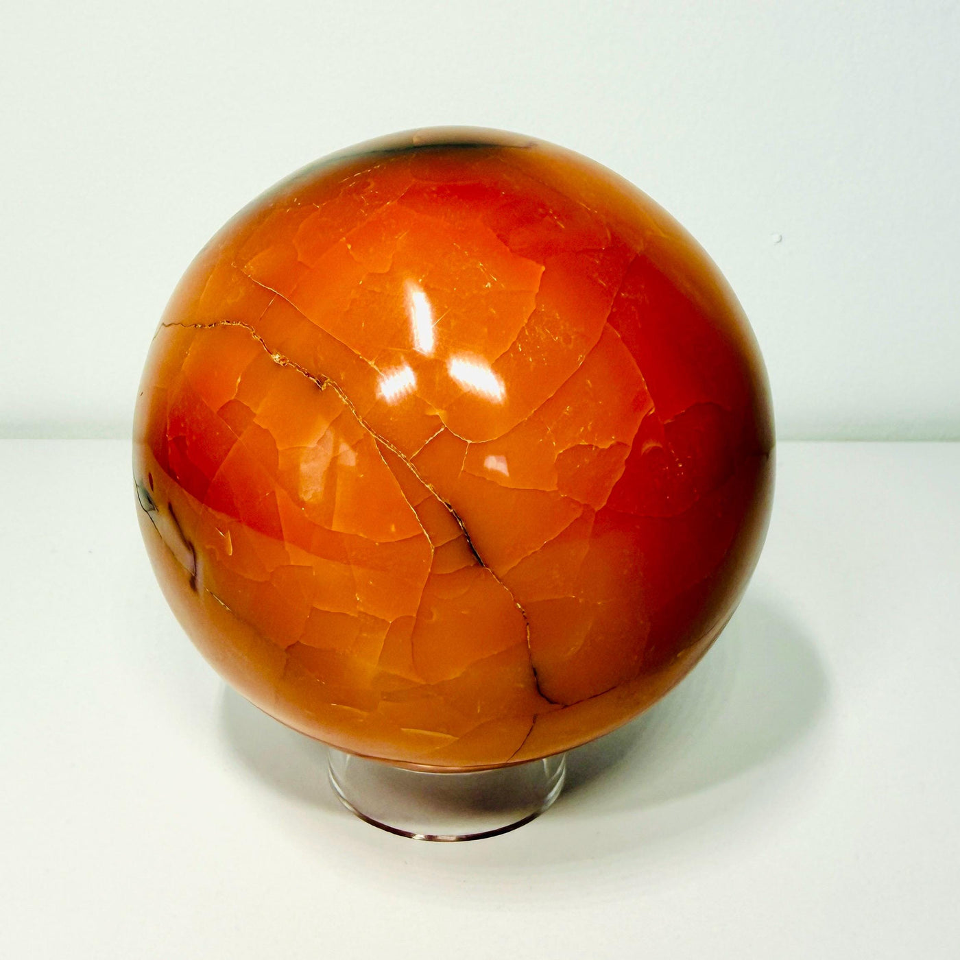 One-of-a-Kind Pumpkin Carnelian Agate Sphere with White Druzy — 3.4 lb — contenido multimedia del producto 4