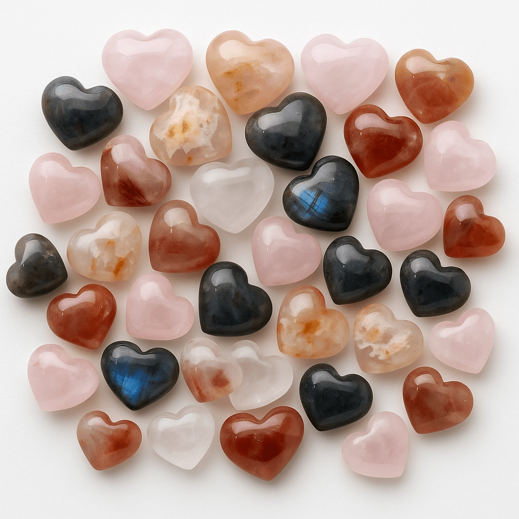 Mixed Crystal Hearts – Sold by the Pound | Hand - Carved Mini Hearts - KREATEUR MIAMI