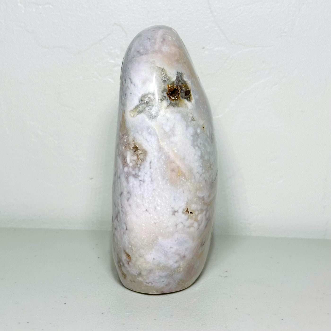 One-of-a-kind pink amethyst freeform ML-161, profile view