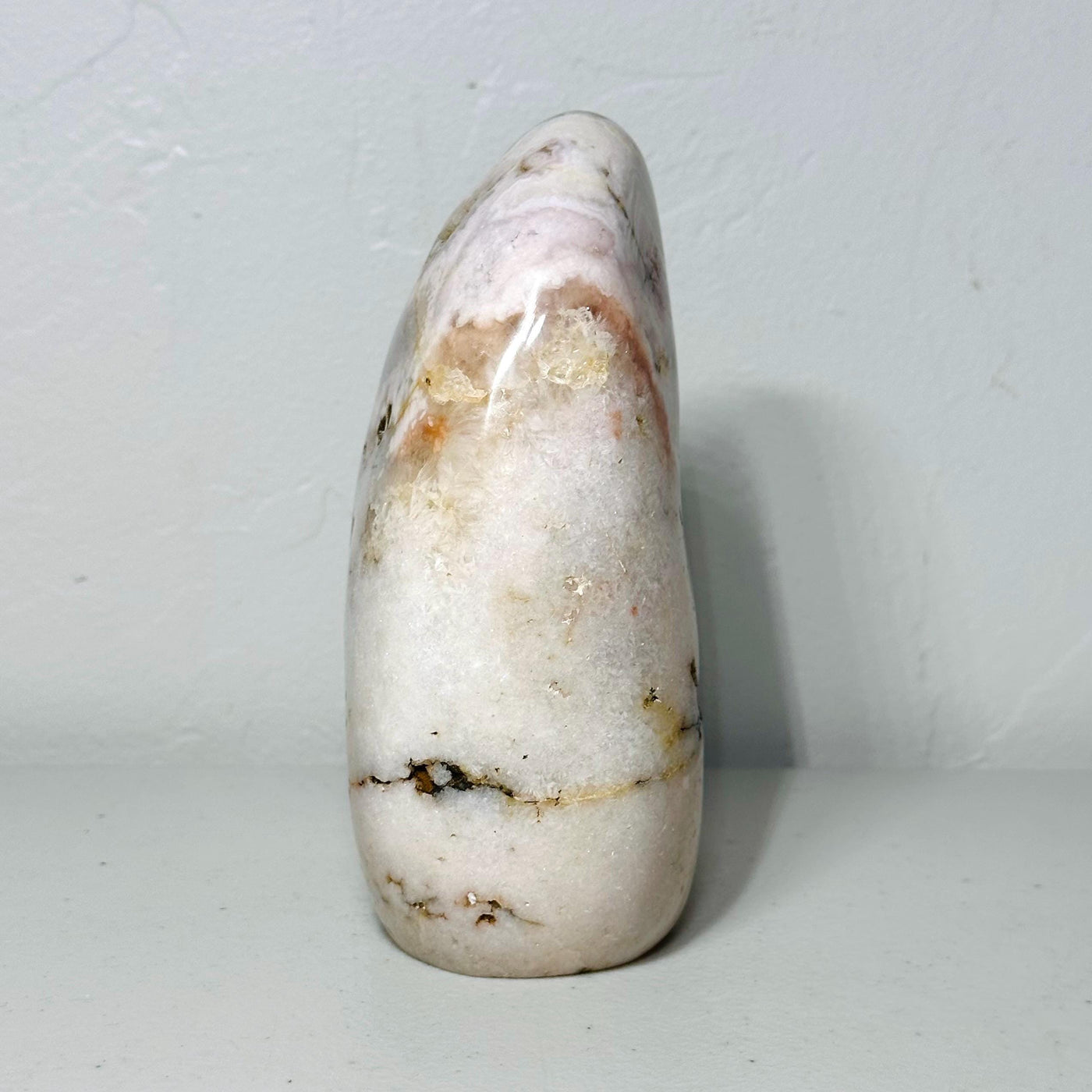 One-of-a-kind pink amethyst freeform ML-163, profile view