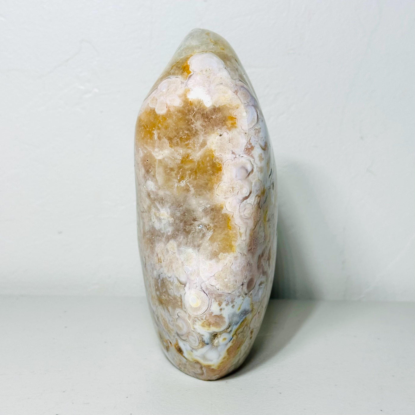 One-of-a-kind pink amethyst freeform ML-164, profile view