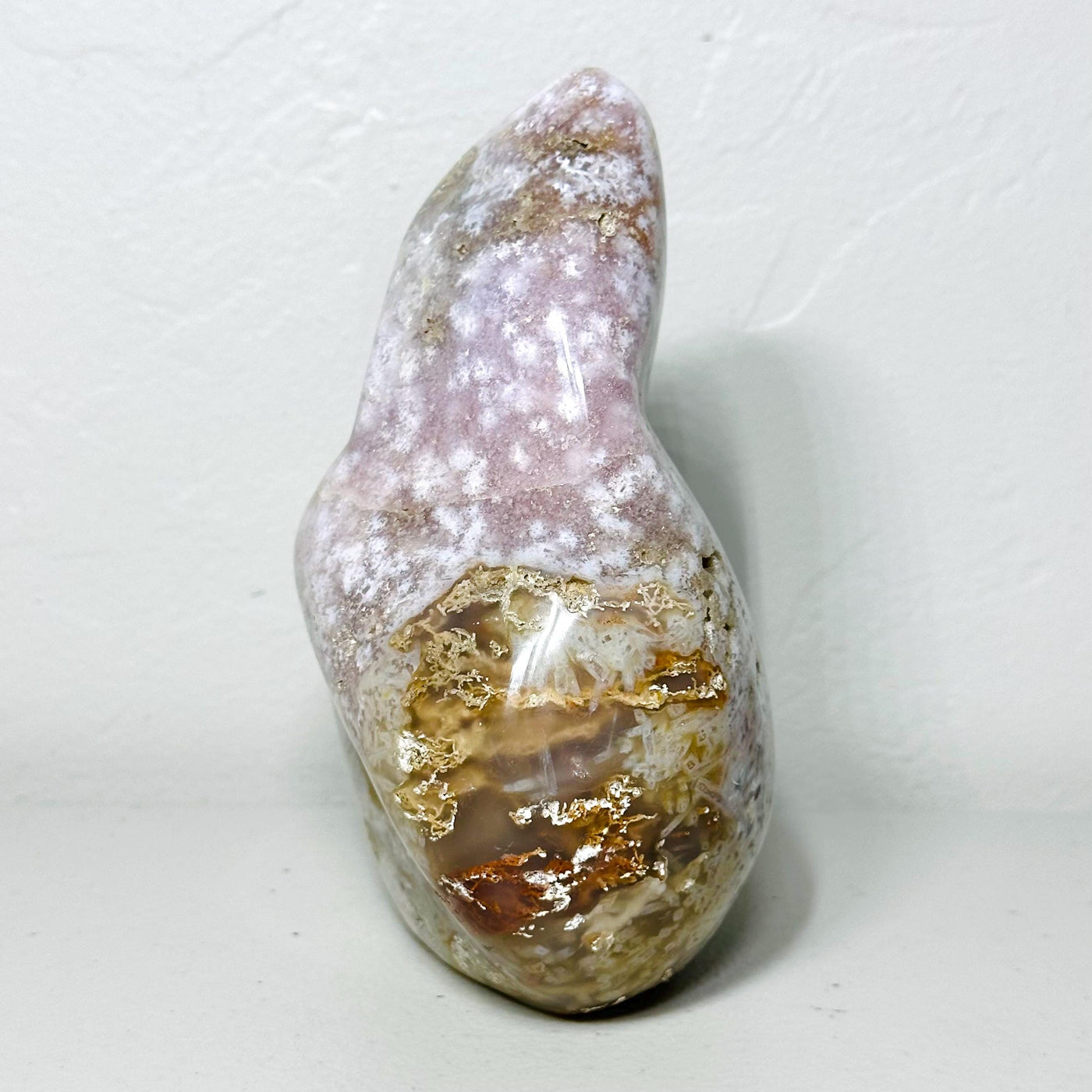 One-of-a-kind pink amethyst freeform ML-166, side view