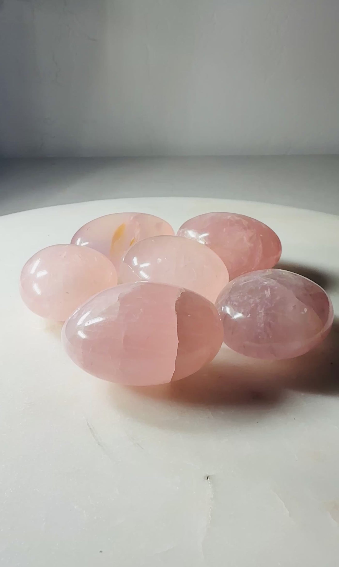 Video of polished rose quartz palm stones in a handpicked 5 lb bulk lot