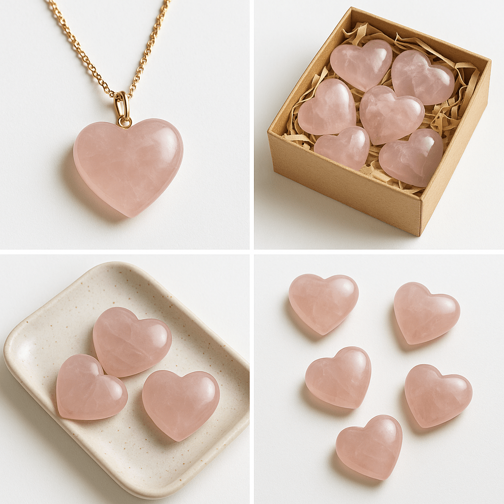 Rose Quartz Mini Hearts – Soft Pink Crystal (Per LB) - KREATEUR MIAMI