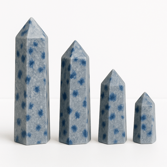 Serene Spotted Blue Quartzite Tower – Sky Blue Crystal Obelisk (Sold Individually or as Bundle) - KREATEUR MIAMI