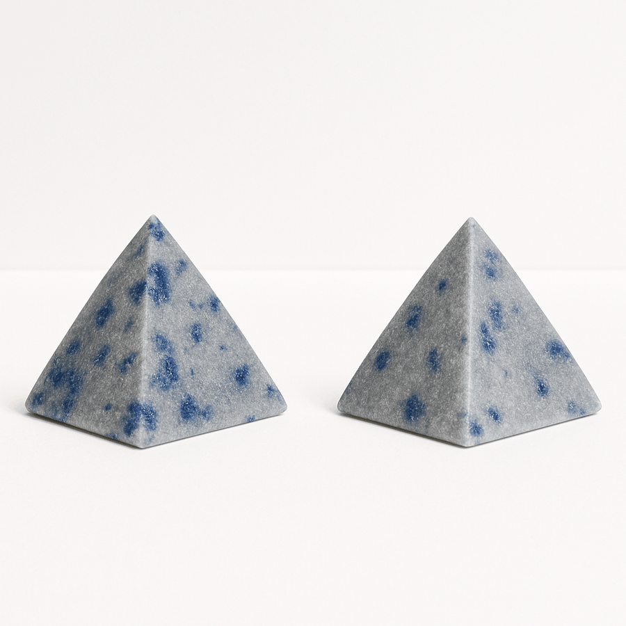 Spotted Blue Quartzite Pyramid – Polished Crystal for Decor or Meditation - KREATEUR Miami crystal product card