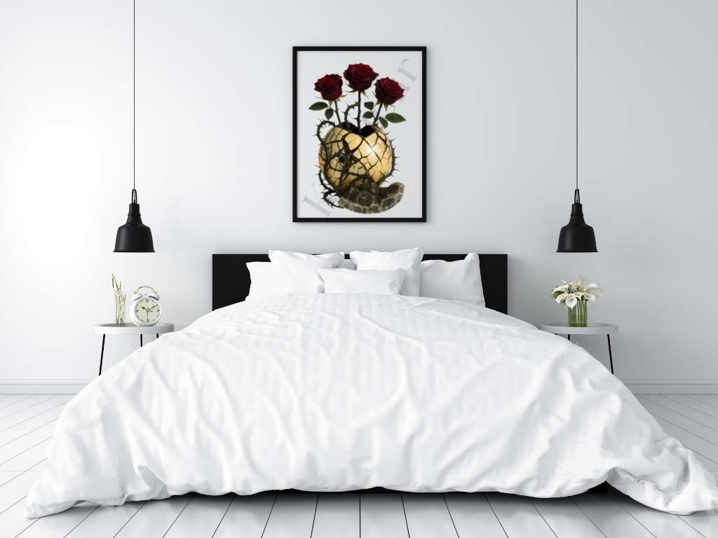 Thorned Bloom – Septarian Dragon Stone Digital Art Print | Dark Rose Botanical Download - KREATEUR MIAMI