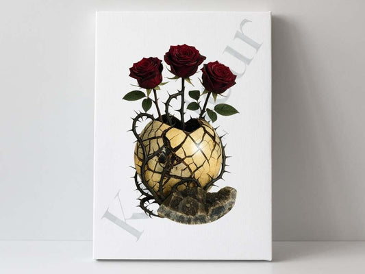 Thorned Bloom – Septarian Dragon Stone Digital Art Print | Dark Rose Botanical Download - KREATEUR MIAMI