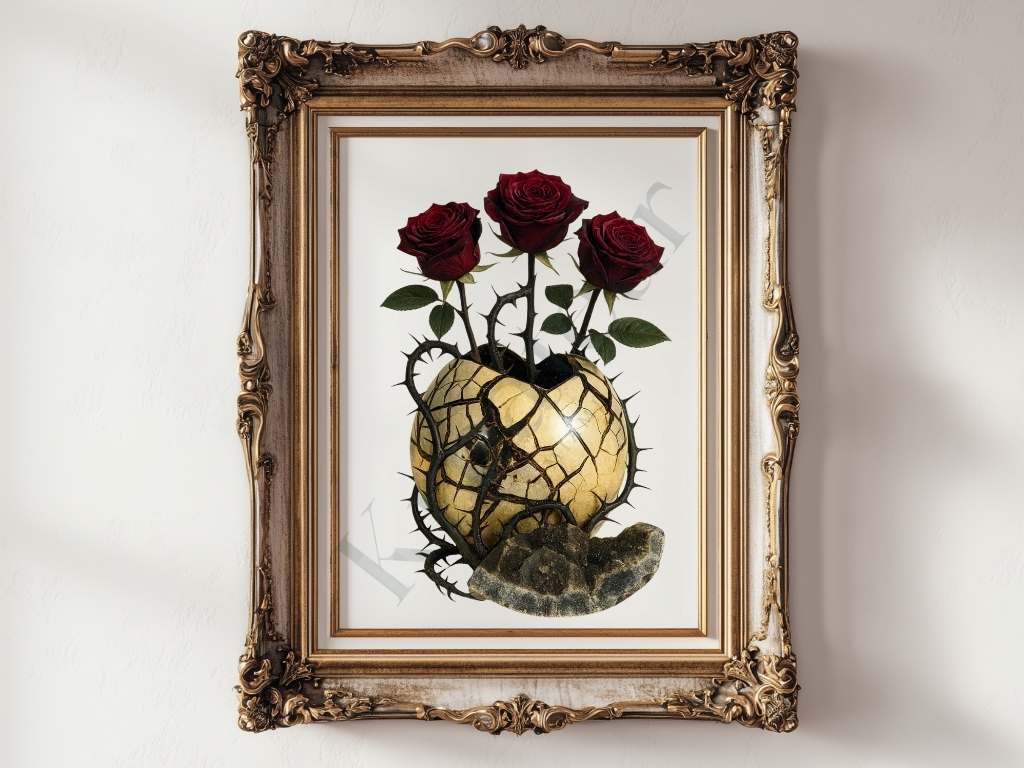 Thorned Bloom – Septarian Dragon Stone Digital Art Print | Dark Rose Botanical Download - KREATEUR MIAMI