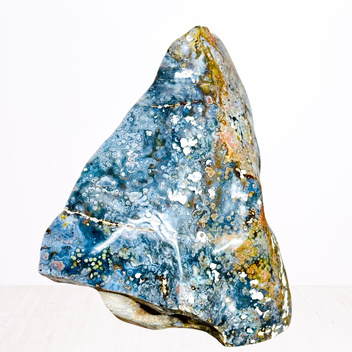 XL Polished Blue Ocean Jasper Freeform – Deep Waves & Earthy Patterns (57.9 lbs / 26.25 KG) – Natural Crystal for Home Decor & Energy Work - KREATEUR MIAMI