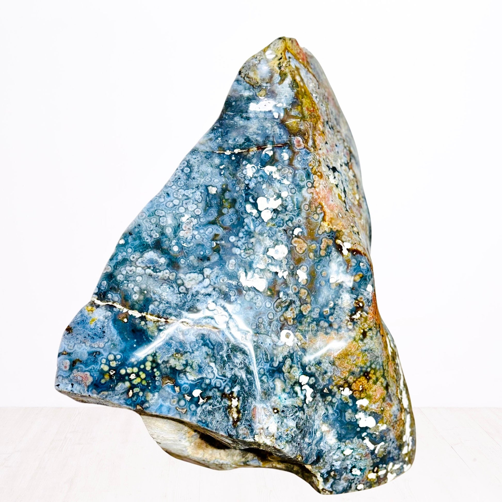 XL Polished Blue Ocean Jasper Freeform – Deep Waves & Earthy Patterns (57.9 lbs / 26.25 KG) – Natural Crystal for Home Decor & Energy Work - KREATEUR MIAMI