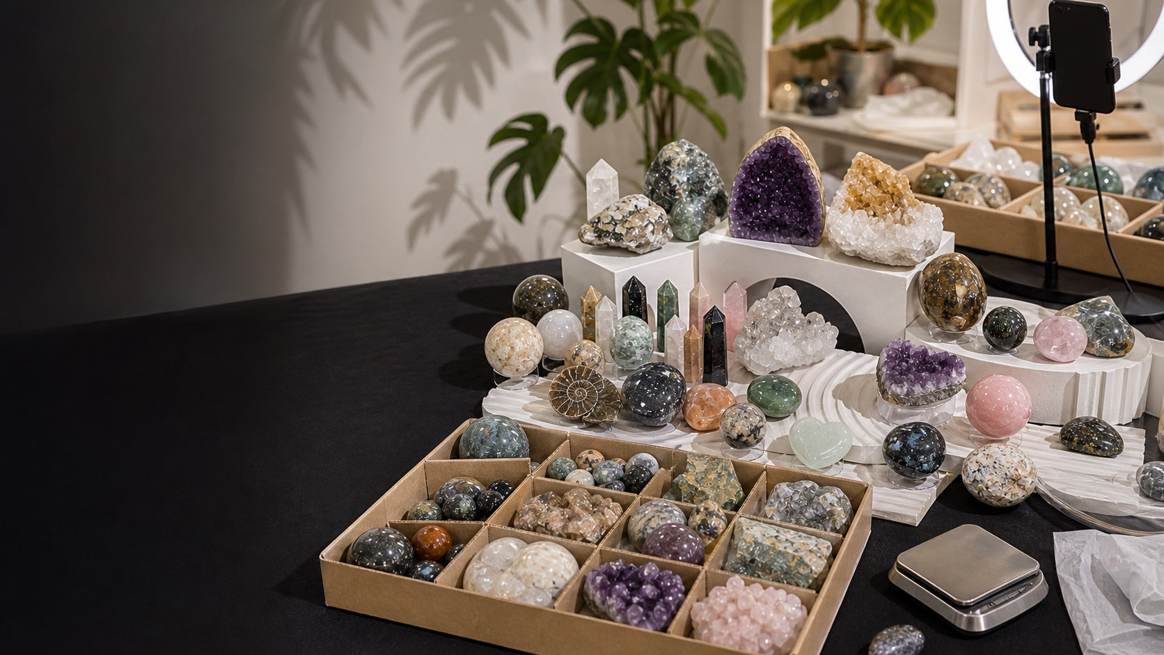 Handpicked mixed crystal bulk lots packed by KREATEUR Miami for small businesses, crafts, and hobbies